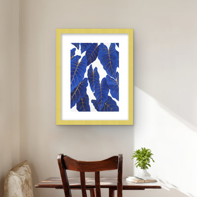 Feuilles bleues tropicales abstraites | Reproduction encadrée de chambre exotique