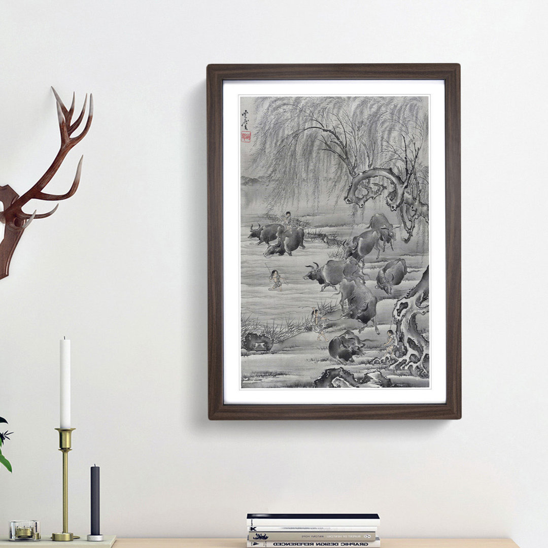 Buffalo & Herdsman by Kawanabe Kyosai - Picture Frame Art Print