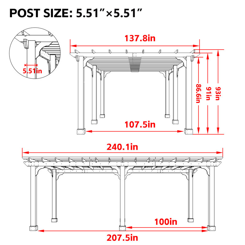 12×20 Ft. Solid Wood Pergola