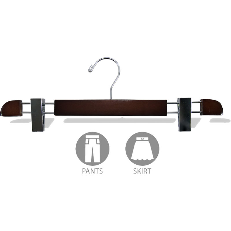 Cintre en bois avec pinces pour jupe / pantalons, Noyer, 10