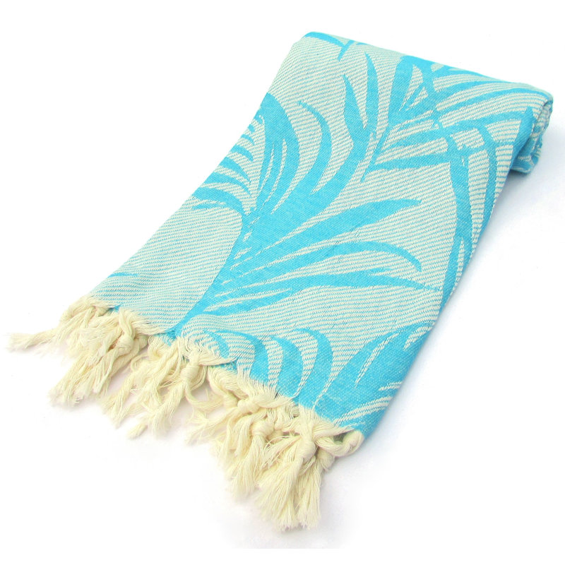 Jungle Turkish Cotton Jacquard Beach Towel, Light Blue