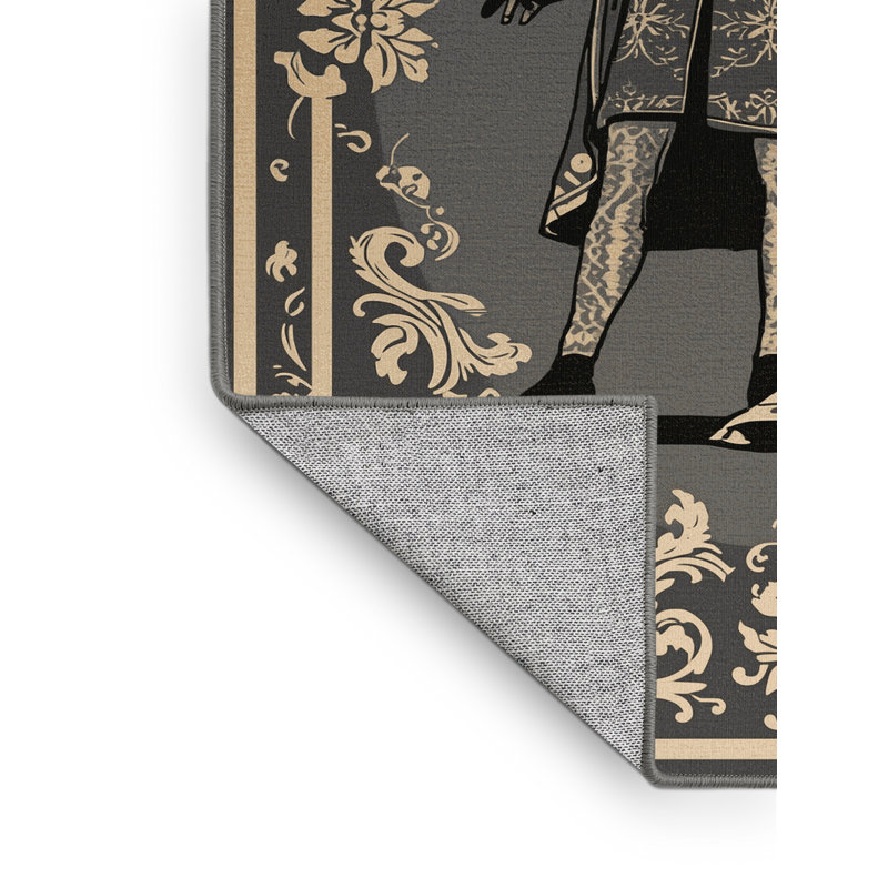 Tapis noir traditionnel et noir lavable à la machine Osnat Shakespearean Actor, 3 x 5
