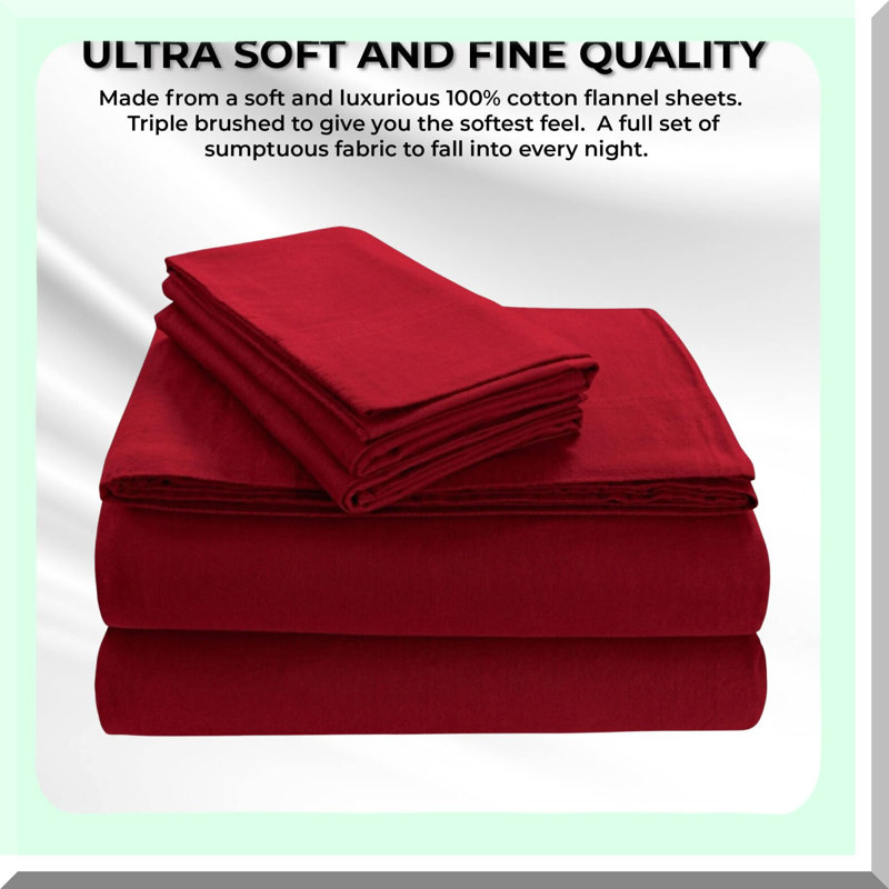 Comfort Deep Pocket Flannel Sheet Set - Luxurious Bedding - Soft and Cozy - Premium Quality - Extra Deep Pockets, Red