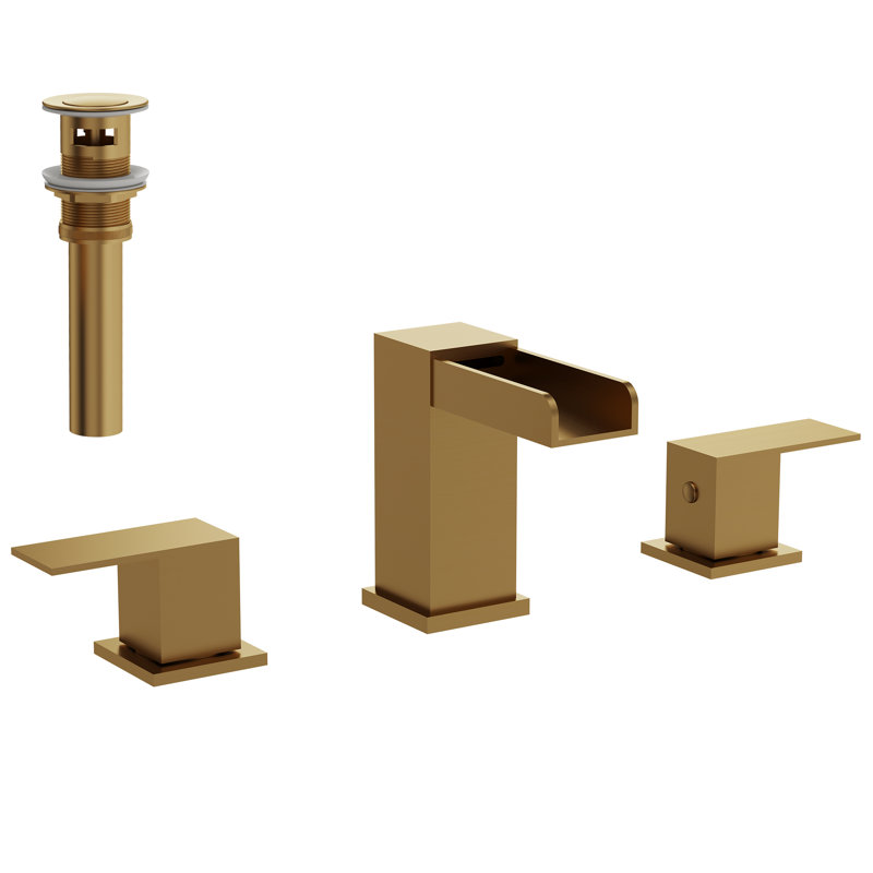 3-Hole Bathroom Faucet, Widespread 2-Handle Sink Faucet with Drain Assembly, Brushed Gold