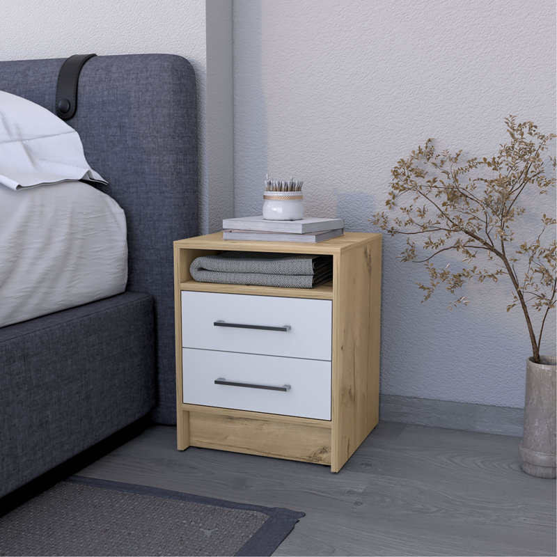 Table de chevet, deux tiroirs, tablette dissimulée, Multi-couleur