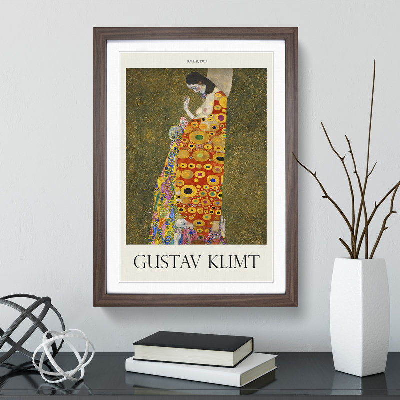 Hope Ii by Gustav Klimt - Picture Frame Painting, 65cm H x 48cm W x 2cm D, Walnut Framed