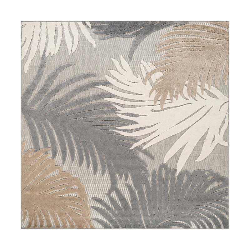 Hernandez Floral Indoor & Outdoor Area Rug, Square 6'7", Beige/White/Gray