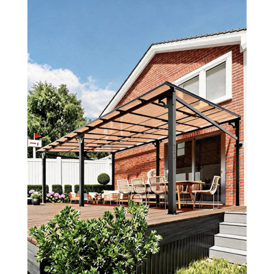 12 ft x 20 ft Hardtop Wall Pergola, Lean to Gazebo with Polycarbonate Roof and Aluminum Frame