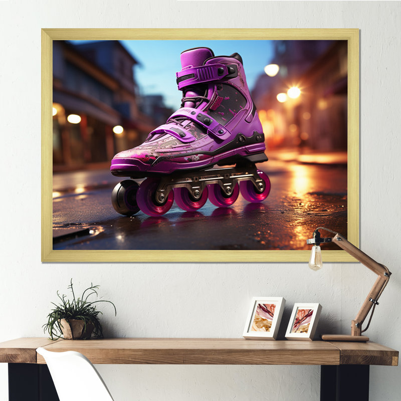 " Rollerbladingrollerskating Urban Glide ", Gold Single Picture Framed, 24" H x 32" W x 1" D
