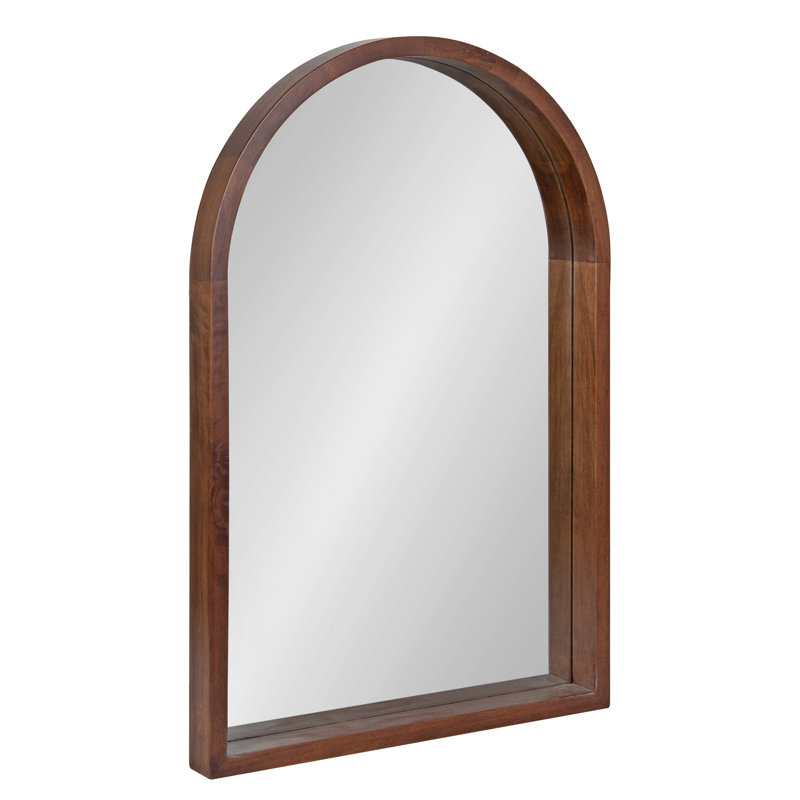 Skyeler Modern Wood Arched Accent Mirror, Walnut Brown, 20" x 30"