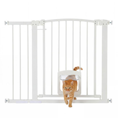 Barrière pour animaux sans pression à perceuse, barrière pour chien avec double verrou et passage pour chat