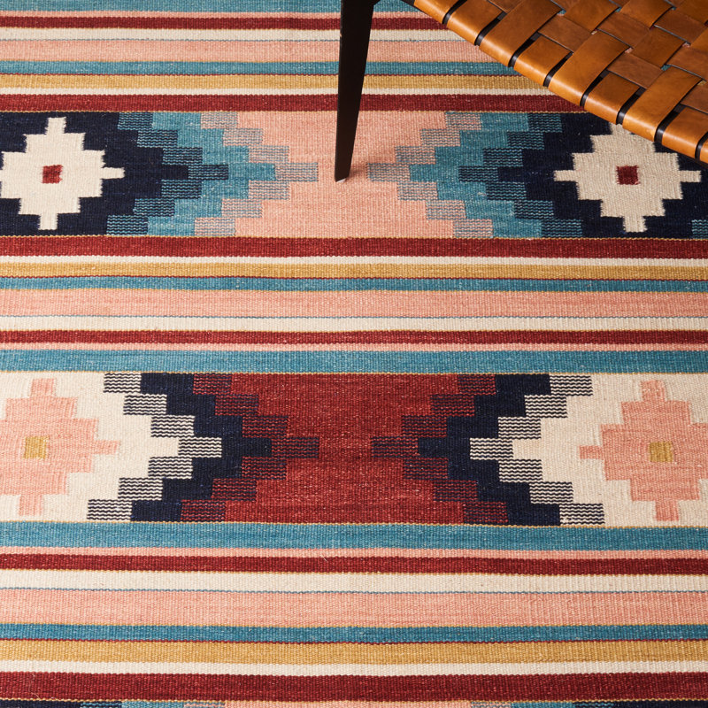 Suresnes Flat Weave Wool/Cotton Southwestern Rug in Light Pink/Blue, Rectangle 9' x 12'