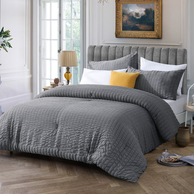 Ensemble d'édredon léger Suniya, gris, Édredon pour lit simple + 1 taie décorative stan