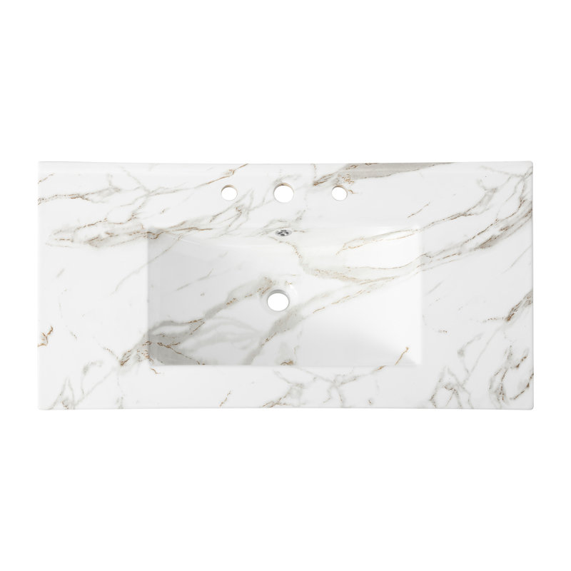 Dessus de meuble-lavabo de salle de bain simple rectangulaire en céramique lustrée à 3 trous l 36 po x P 18,25 po Ancillary