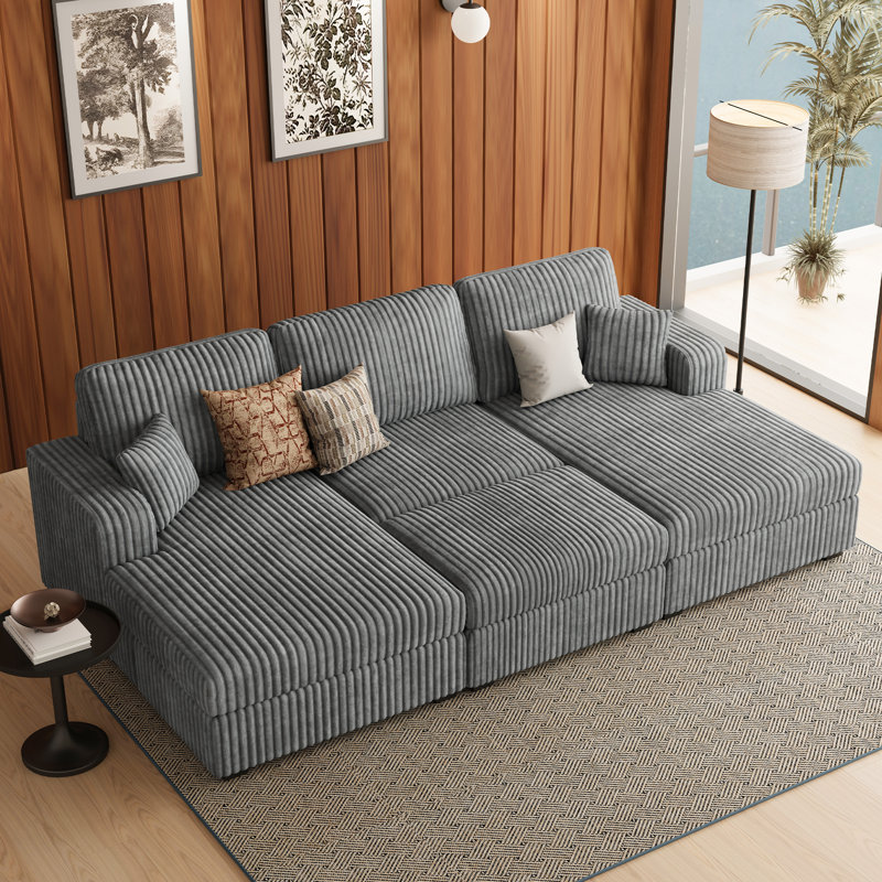 Canapé modulaire surdimensionné en velours côtelé Bianca, Velours côtelé gris pâle