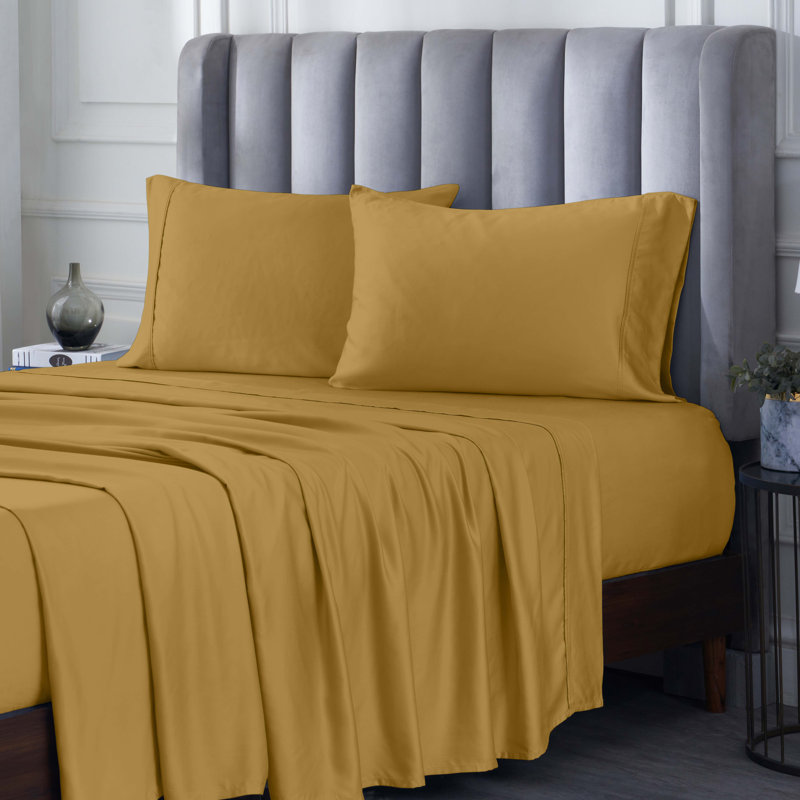 Gold Twin Organic Cotton Bamboo Deep Pocket Sheet Set