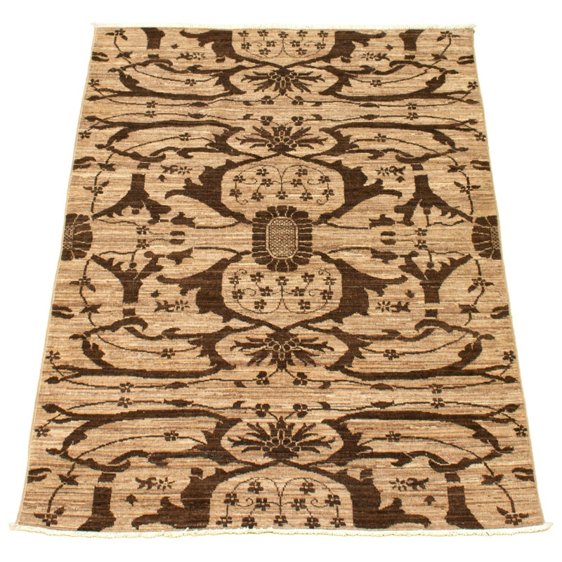 Tapis unique en laine noué à la main brun clair / brun clair 4 pi 1 po x 5 pi 10 po nouvel âge 18/20