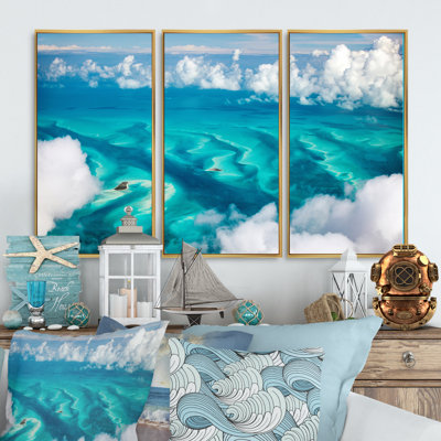 Bahamas Arial View - Ensemble de 3 toiles encadrées nautiques et côtières