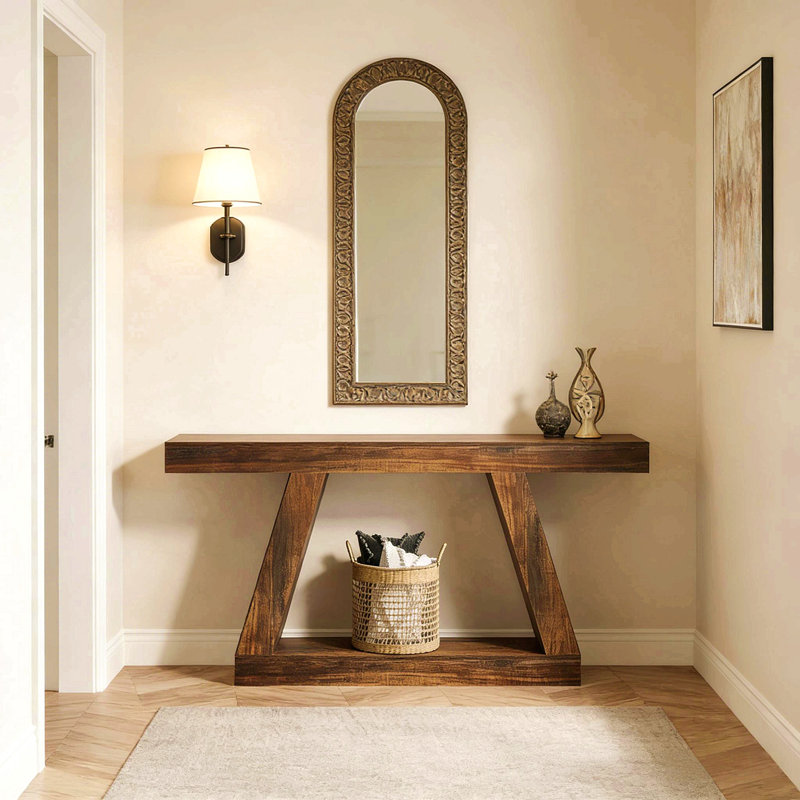 Console 55 po avec rangement Farmhouse, Marron foncé