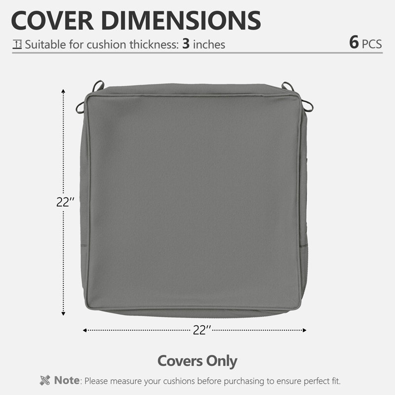 Outdoor Cushion Covers 22X22x3 Outdoor Seat Cushion Covers, Covers Only, 22" W x 22" D, Light Gray