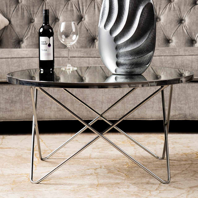 Round Coffee Table for Living Room Furniture Centre Table with Stainless Steel Base