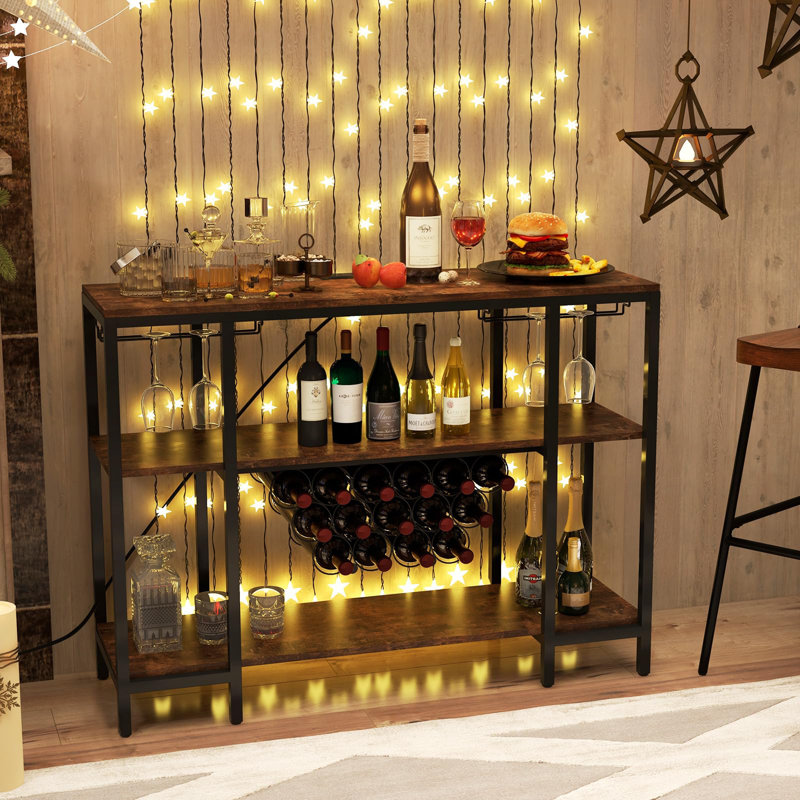 15 Bottle Standard Wine Bottle & Glass Rack, Brown