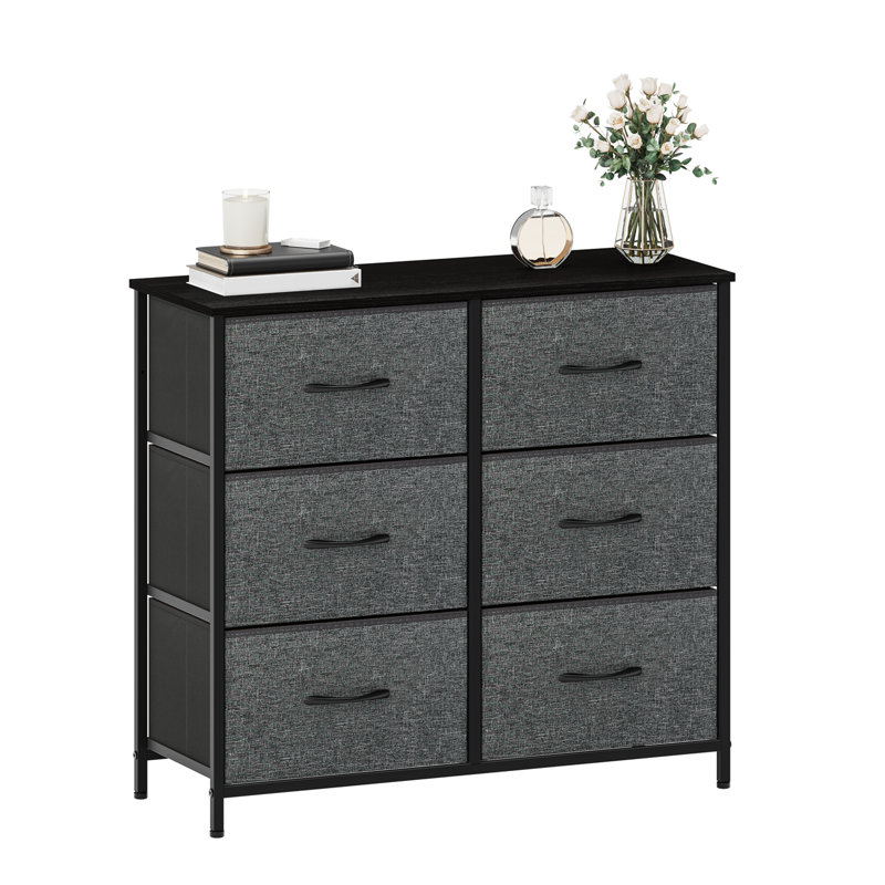 6 Drawer Storage Drawer, Dark Gray/Black