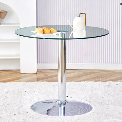 35" Diameter Glass Top And A Modern, Minimalist Round Dining Table With Metal Legs. Ideal For Dining Rooms, Living Rooms And Meeting Rooms.
