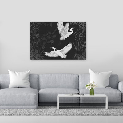 Graceful Egrets In Flight Abstract Contemporary Wall Art Print