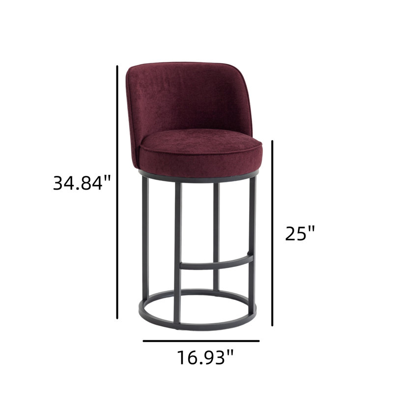 2-piece Linen-upholstered Bar Stools With Backrest For Kitchen Island, Burgundy