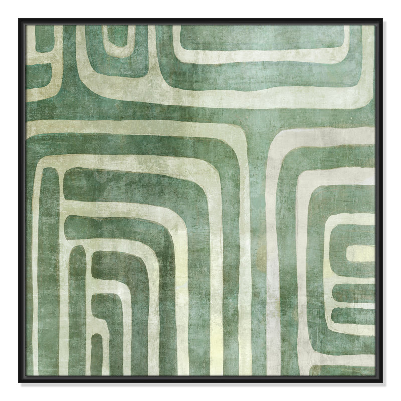 «Whimsical Green II» par Emma Peal, H 31,5 po x l 31,5 po x P 2 po, Pas de tapis, Toile avec cadre flottant noir