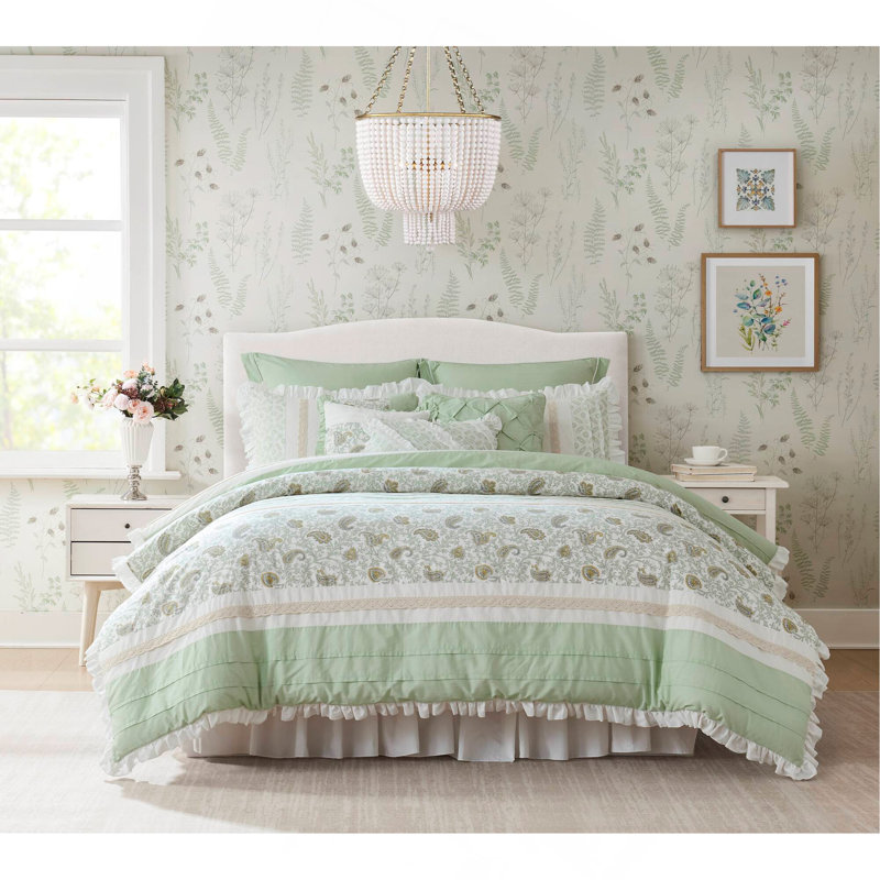 9 Piece Cotton Percale Comforter Set, Queen Comforter + 8 Additional Pieces Included