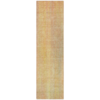 8' Runner Yellow and Orange Striped Washable Non Skid Indoor Outdoor Runner Rug