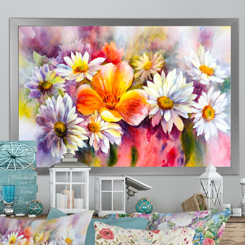 «Bright Bouquet Of Spring Flowers II», reproduction sur toile, H 8 po x l 12 po x P 1 po, Cadre photo argenté