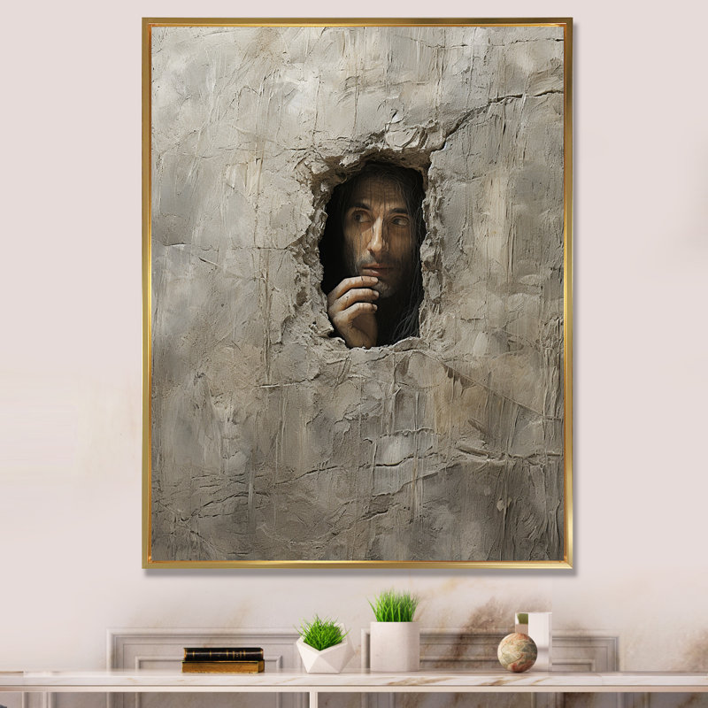 «Judaism Wail Stone Wall Wonder I», reproduction d'art sur toile, H 40 po x l 30 po x P 1,5 po, Cadre flottant doré