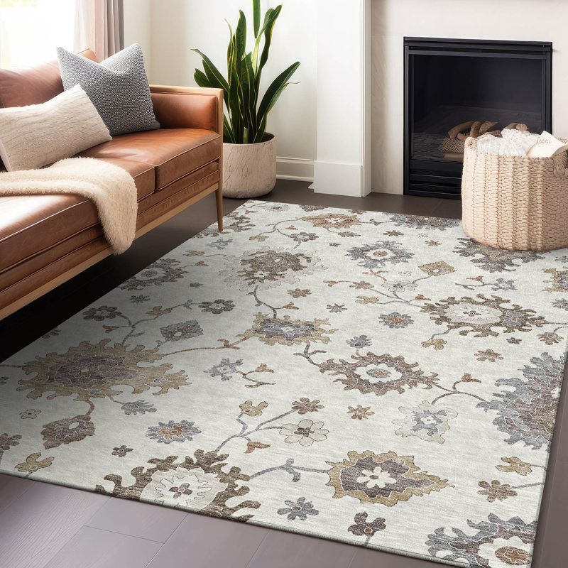 Premium Machine Washable Prisco Ivory Rug, Rectangle 2'6" x 3'10"