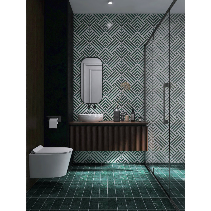 Natural Marble Polished Square Grid Mosaic Wall & Floor Tile, Green