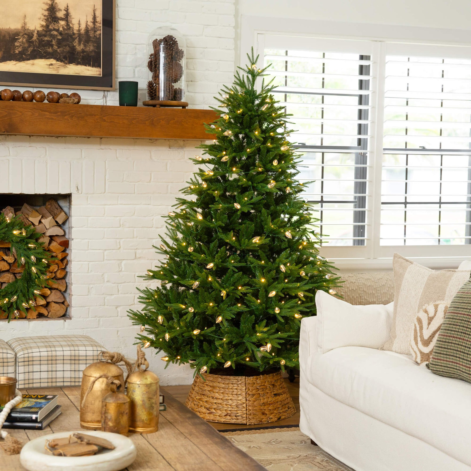 8' Pre-Lit Pine Christmas Tree, 7ft