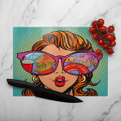 Fast food and sweets in the reflection Designer Glass Chopping Board