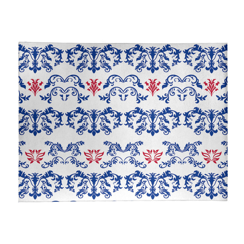 Tapis damassé blanc / bleu marine, Rectangle 9 pi x 12 pi