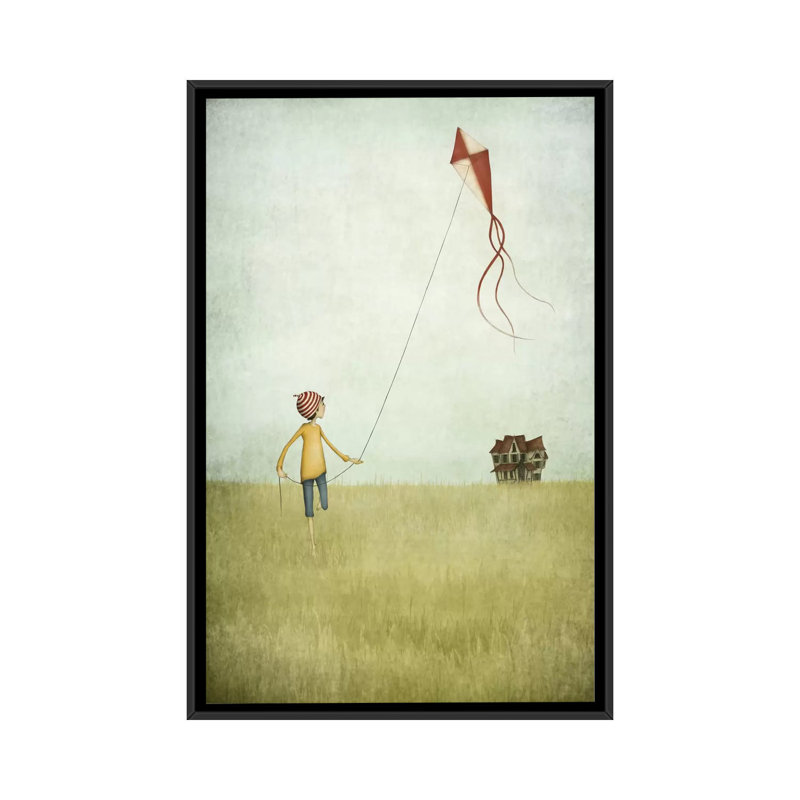 «Kite Runner» par Majali, reproduction sur toile tendue, H 48 po x l 32 po x P 1,5 po, Toile avec cadre noir, Pas de tapis