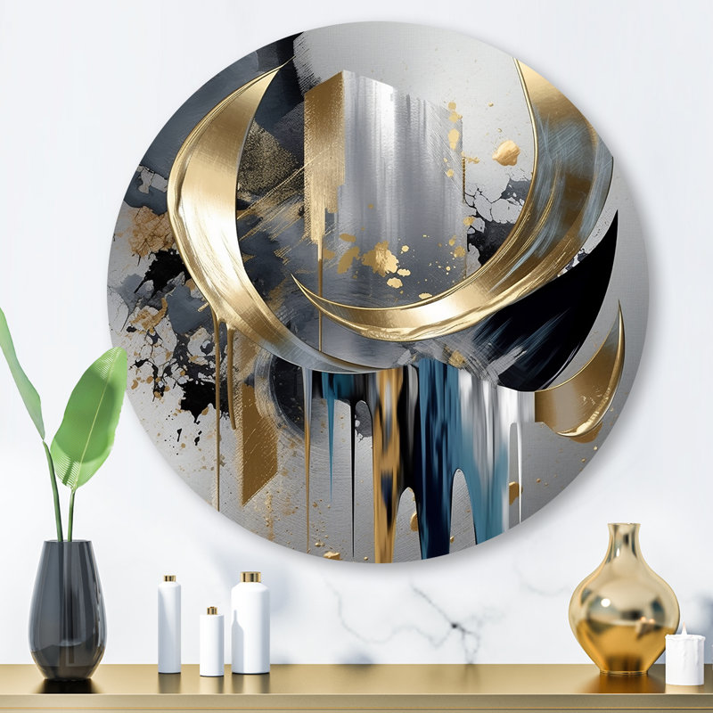  Abstract Golden Grey Metal Abstract Round Wall Decor, 29" H x 29" W x 1" D