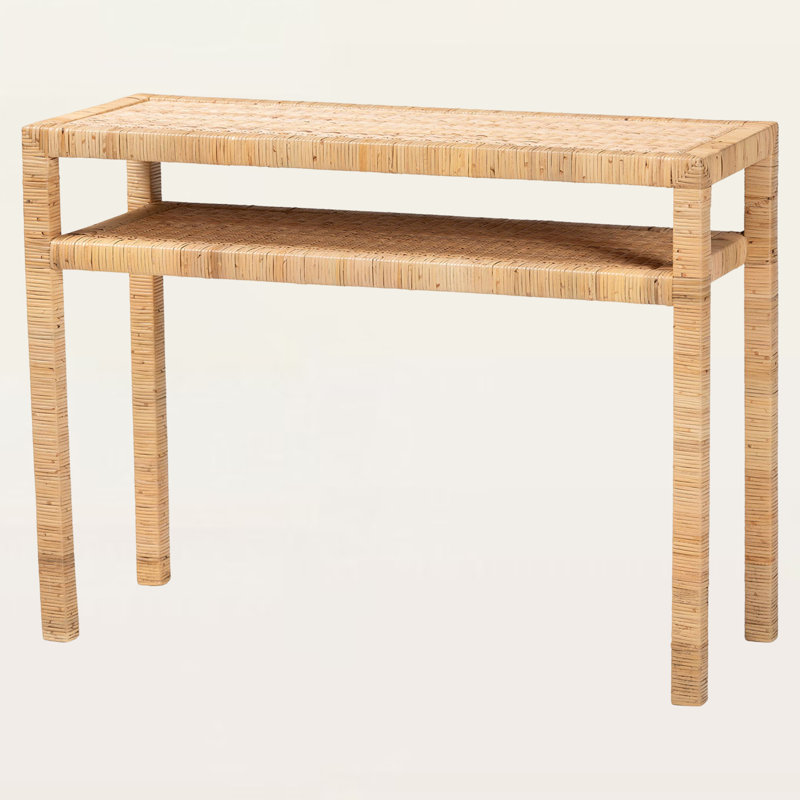 Console Yuri Bohemian en rotin miel clair avec structure en bois d'acacia