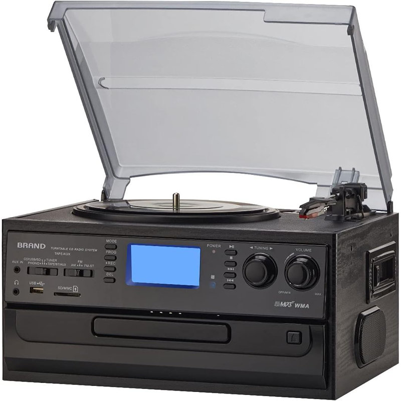 ORCC 10-in-1 Record Player, CD/USB/SD Play & Record, Bluetooth & Remote Control, FM/AM Radio, Black