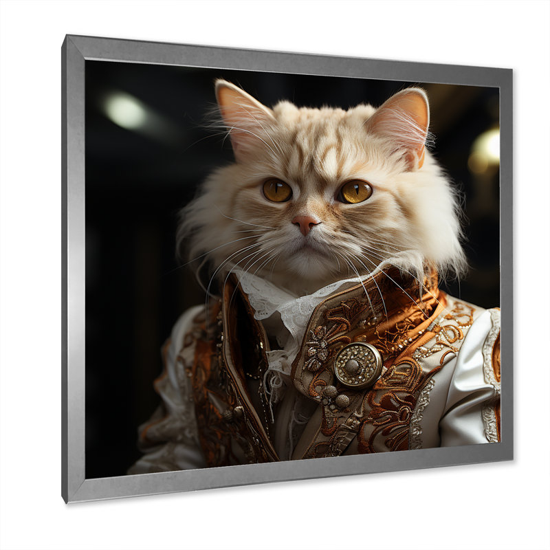 Élégance chat habillé en costume - décoration murale chat, H 30 po x l 30 po x P 1 po, Cadre simple argenté