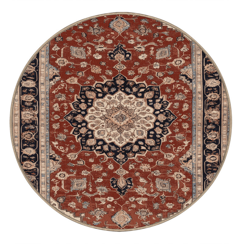 Tapis beige lavable à la machine, Rond 4 pi