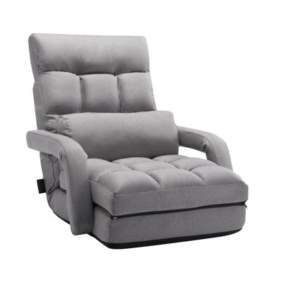 Chaise pliante grise avec dossier réglable à 5 positions et accoudoirs pour le salon ou la chambre à coucher