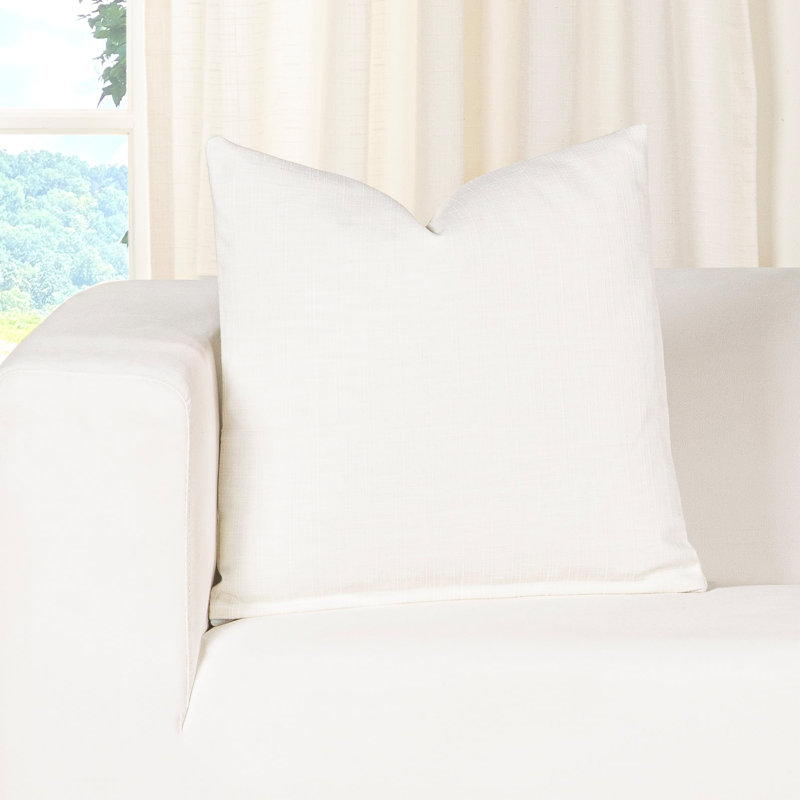 Coussin décoratif en faux lin Indy, Plumes, Blanc, Carré 22 po