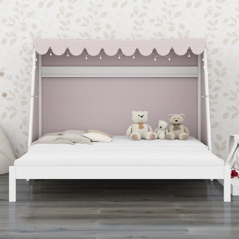 Lit gigogne, lit gigogne avec tablette de rangement, tente et lumière Space Efficient, White