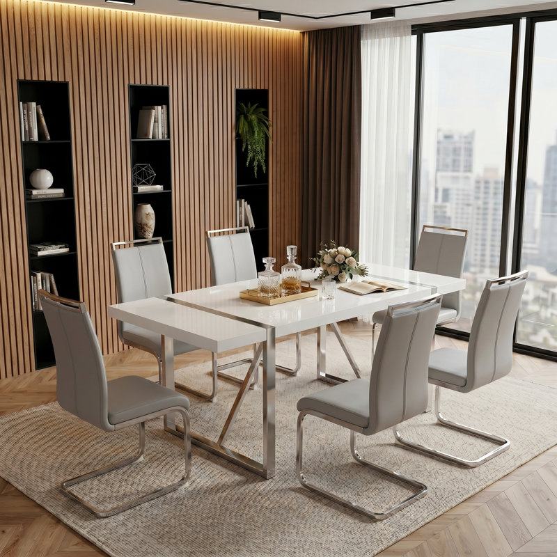 Ensemble de table de salle à manger 7 pièces Modern, Gris clair, 7